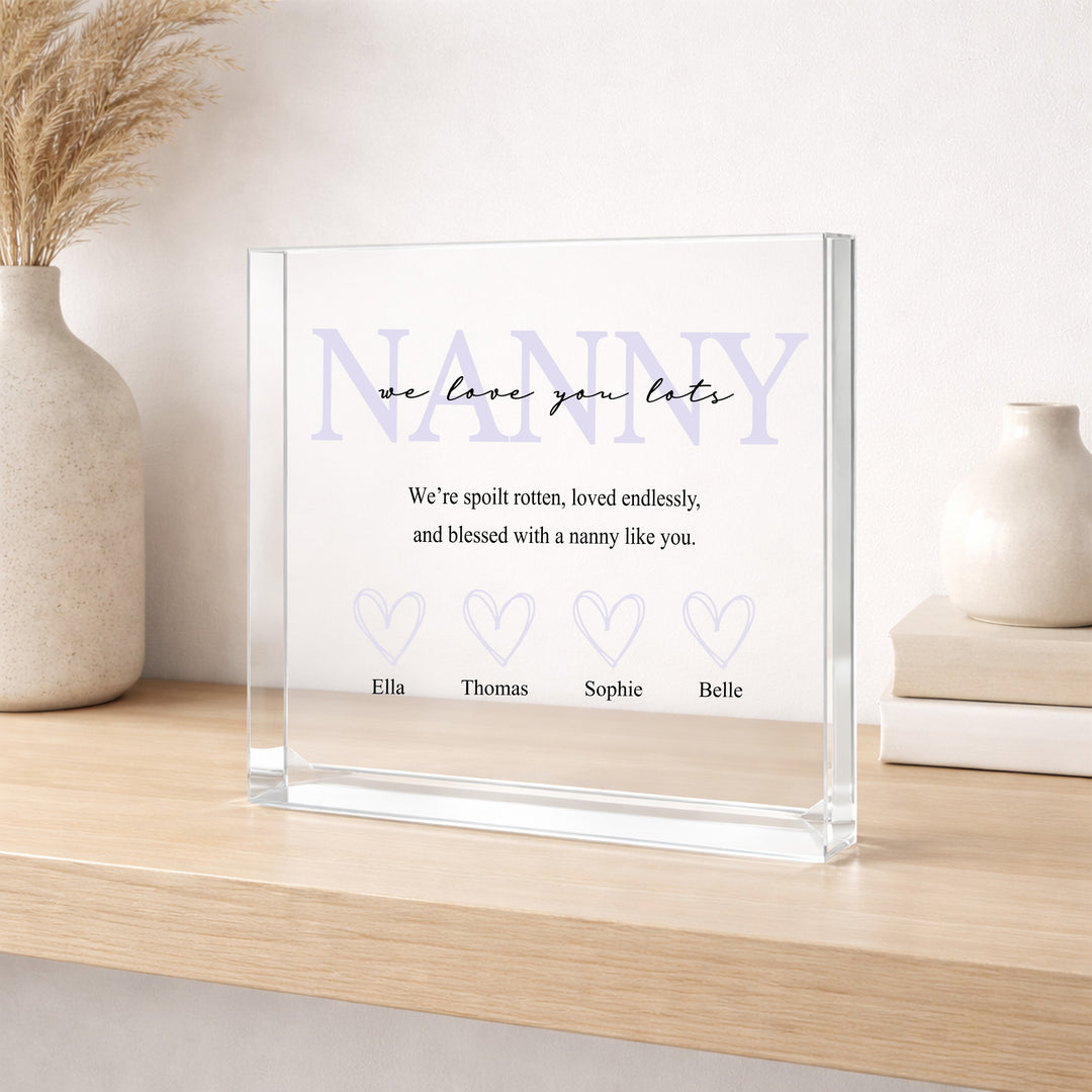 Personalised Purple Nanny We Love You Acrylic Block