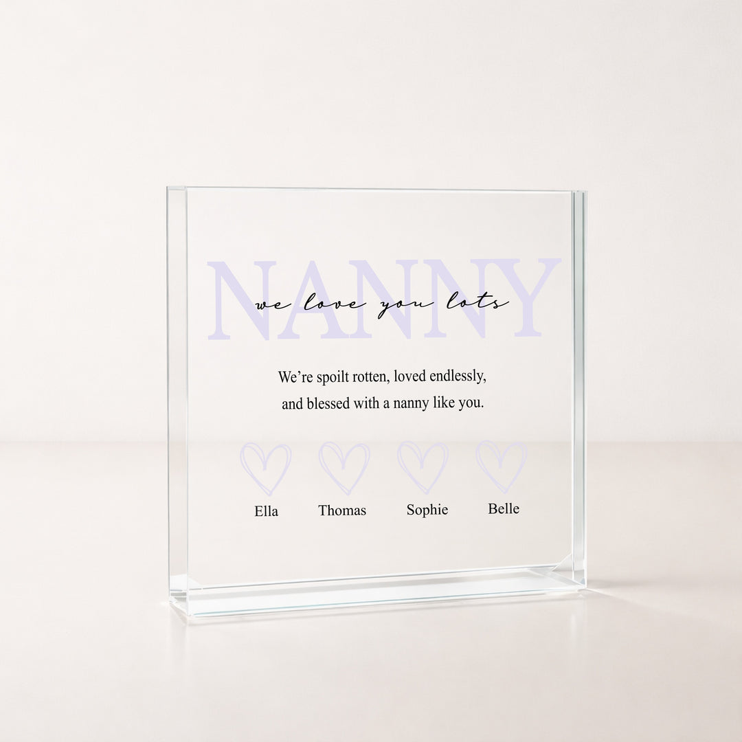 Personalised Purple Nanny We Love You Acrylic Block