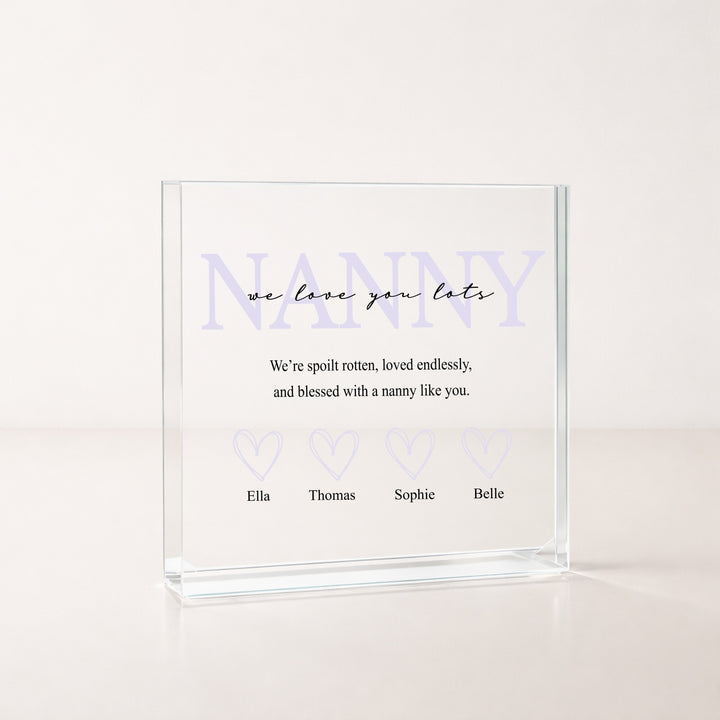 Personalised Purple Nanny We Love You Acrylic Block