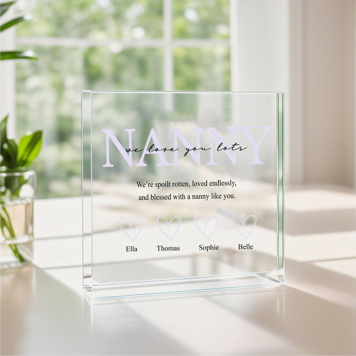 Personalised Purple Nanny We Love You Acrylic Block