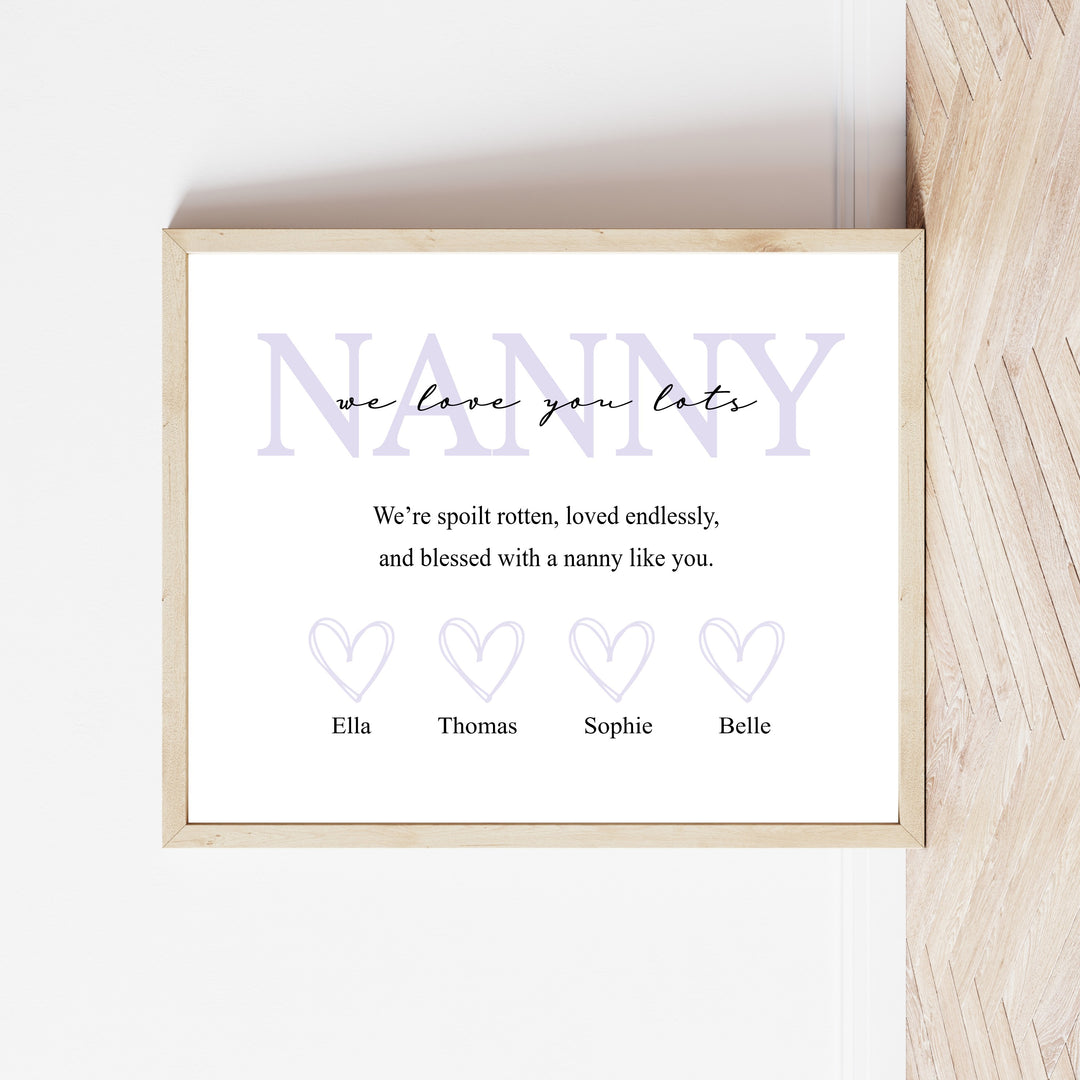 Personalised Purple Nanny We Love You Mother's Day Poster