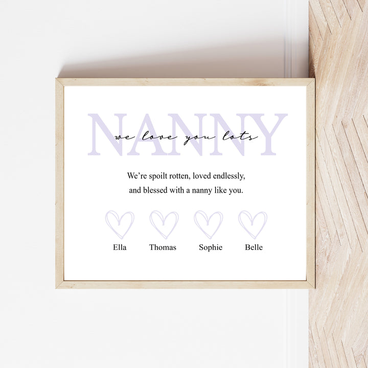 Personalised Purple Nanny We Love You Mother's Day Poster