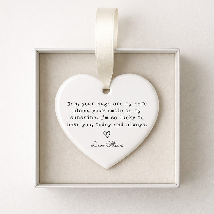 Personalised Nan Hugs Ceramic Ornament