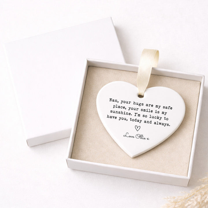 Personalised Nan Hugs Ceramic Ornament