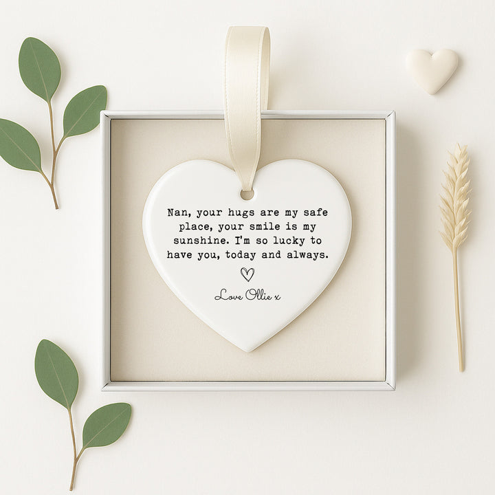 Personalised Nan Hugs Ceramic Ornament