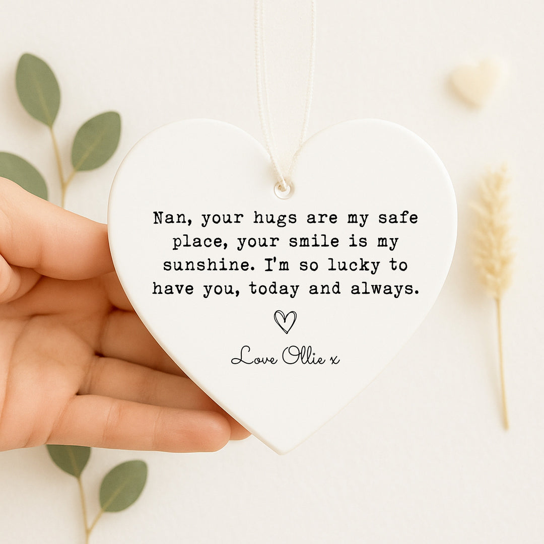 Personalised Nan Hugs Ceramic Ornament