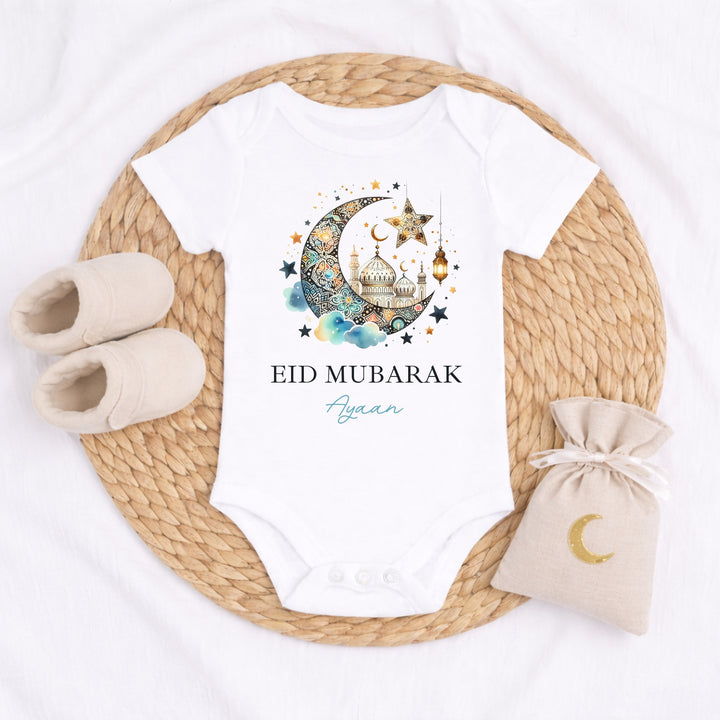 Personalised Eid Mubarak Baby Grow, Vest or Bib