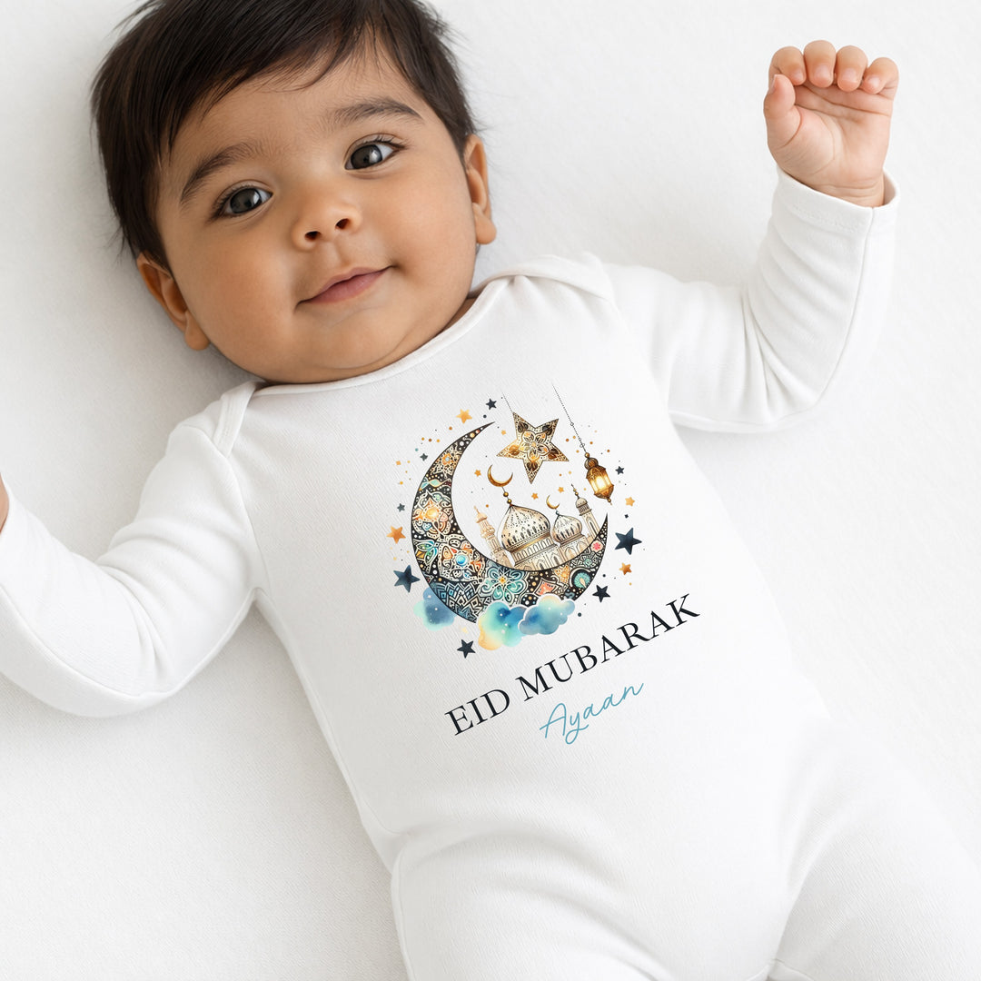 Personalised Eid Mubarak Baby Grow, Vest or Bib