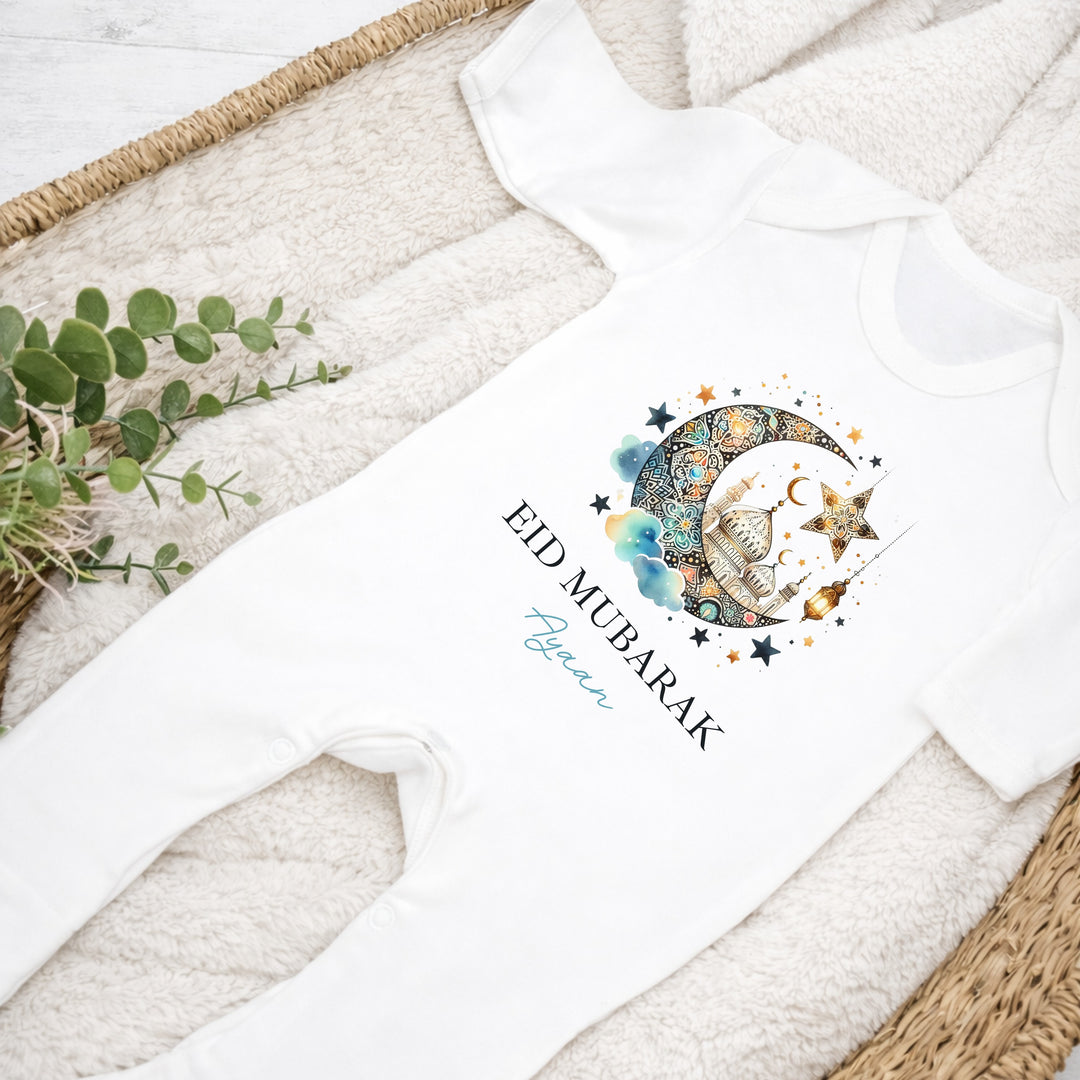Personalised Eid Mubarak Baby Grow, Vest or Bib