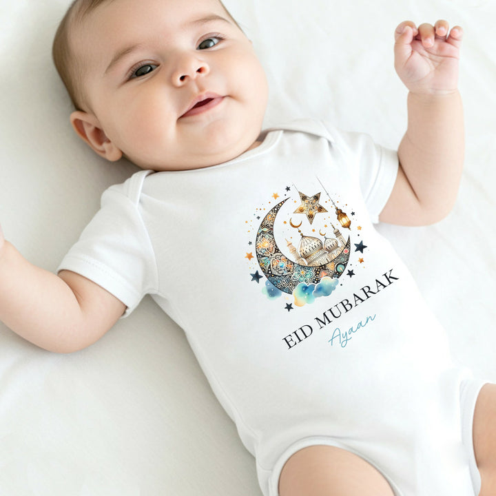 Personalised Eid Mubarak Baby Grow, Vest or Bib