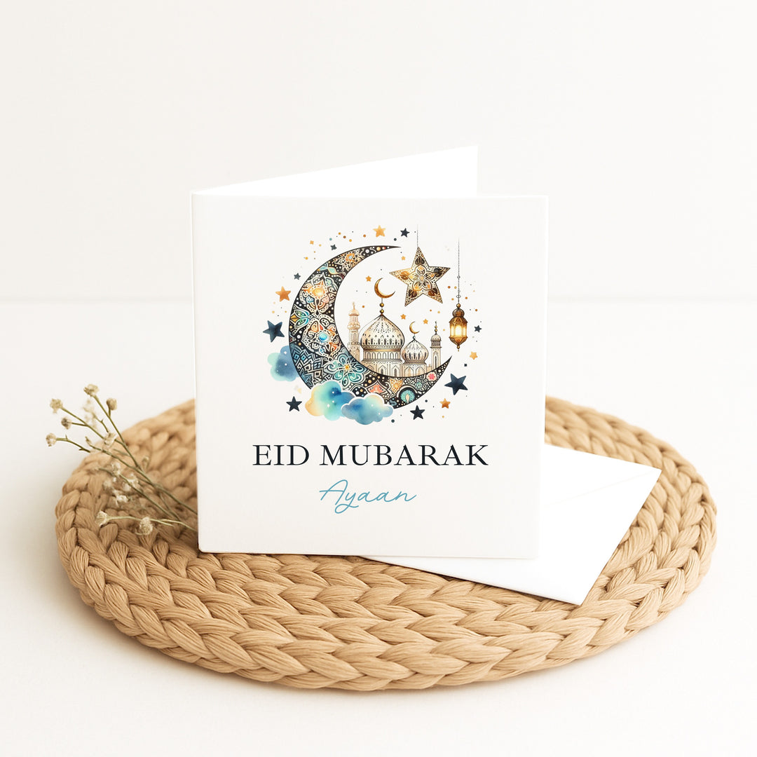 Personalised Navy Gold Moon Eid Mubarak Card