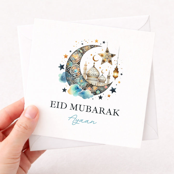 Personalised Navy Gold Moon Eid Mubarak Card