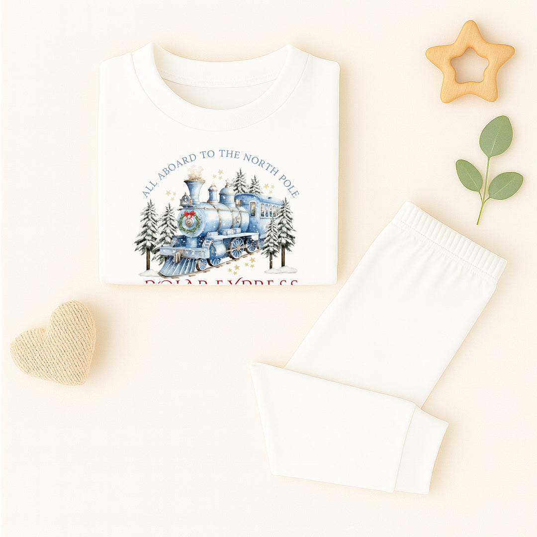 Personalised Blue Festive Train Christmas Pyjamas