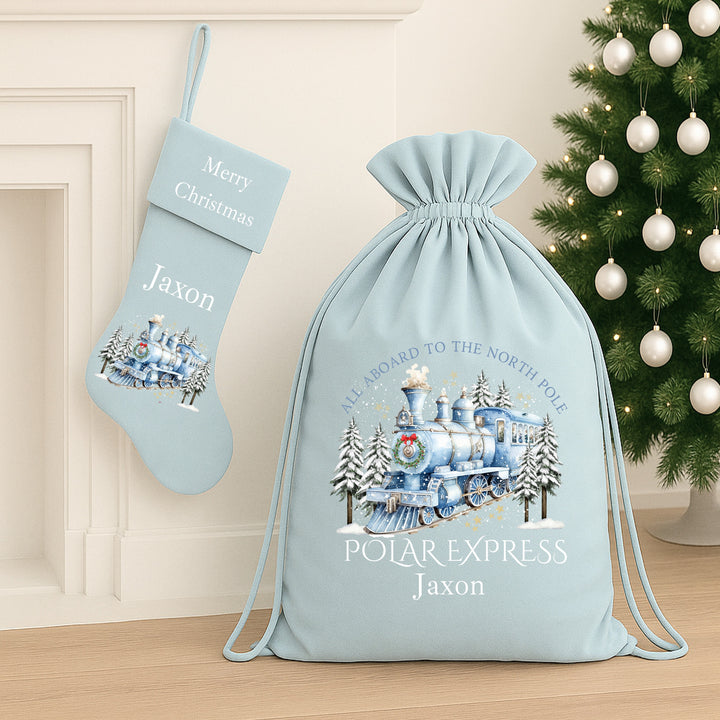Personalised Blue Polar Express Santa Sack or Stocking