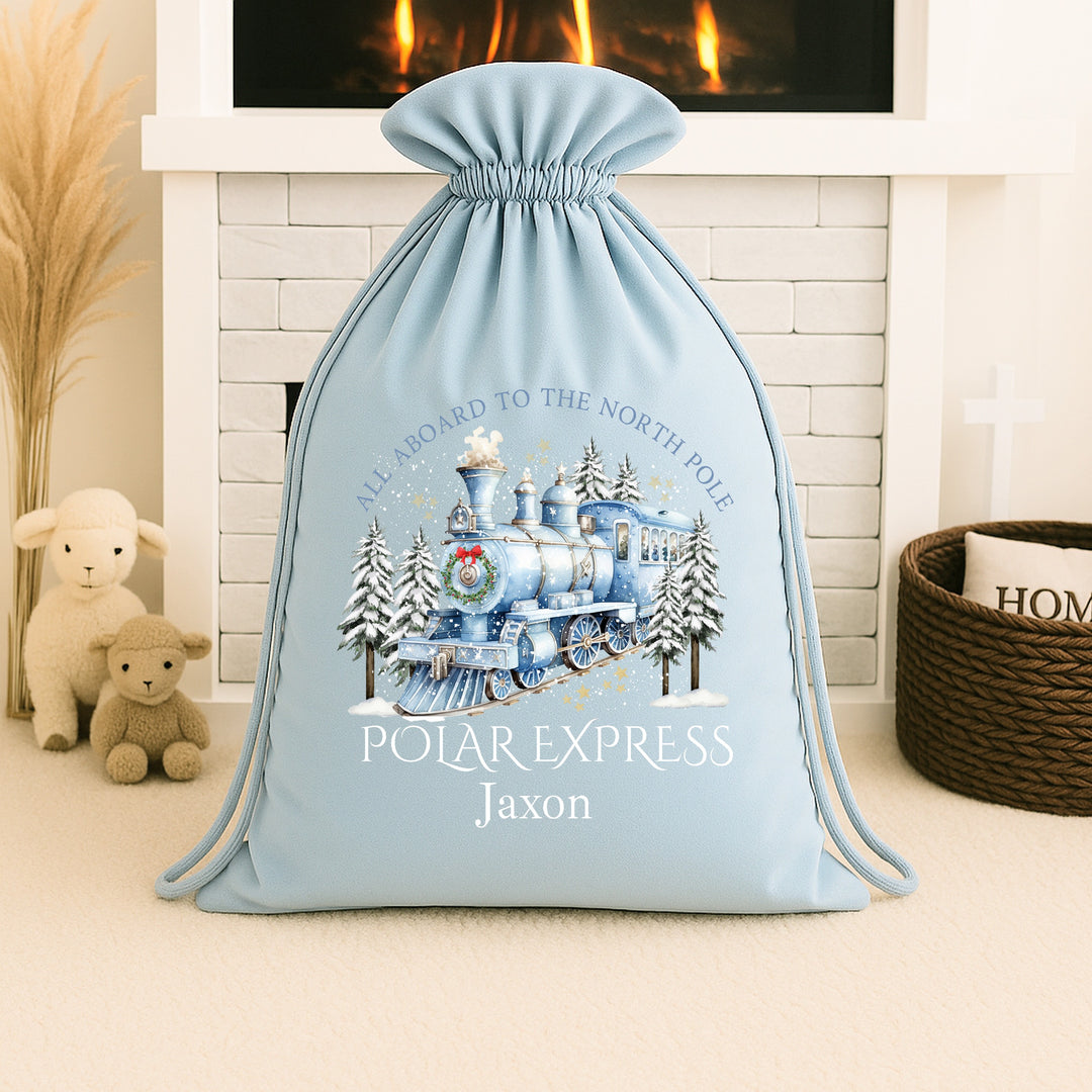 Personalised Blue Polar Express Santa Sack or Stocking