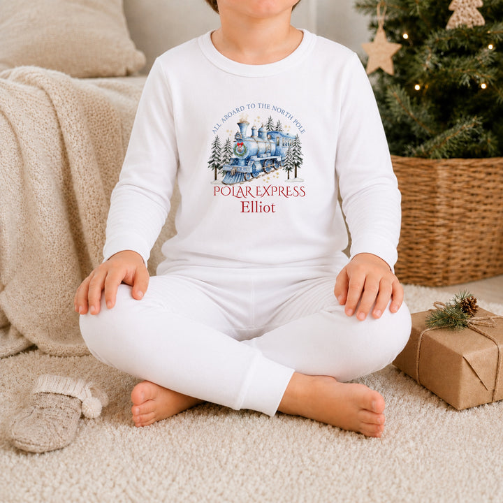 Personalised Blue Festive Train Christmas Pyjamas