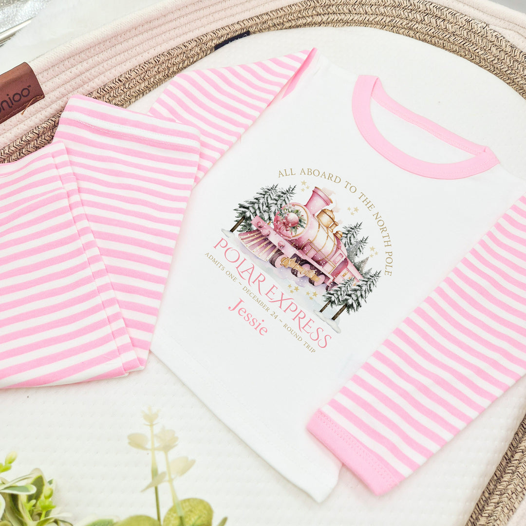 Personalised Pink Festive Train Christmas Pyjamas