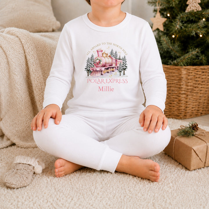 Personalised Pink Festive Train Christmas Pyjamas