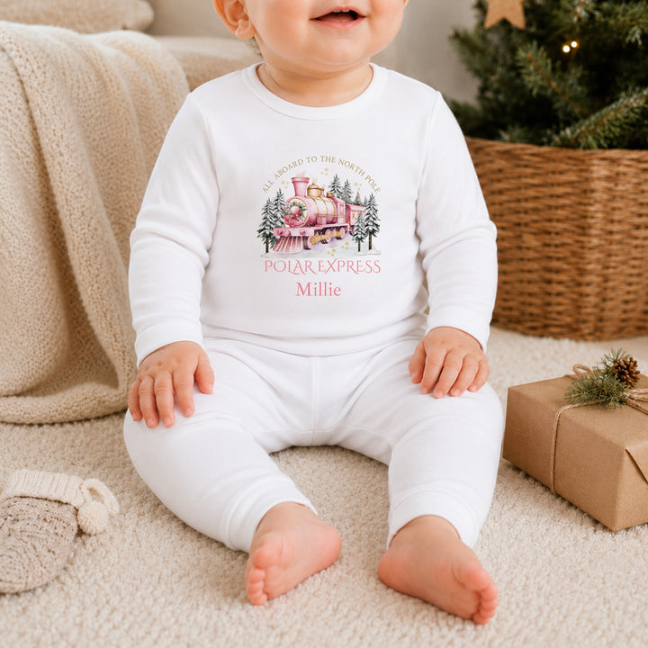 Personalised Pink Festive Train Christmas Pyjamas