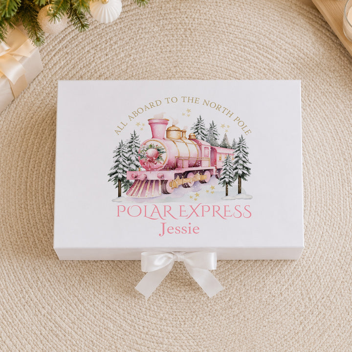 Personalised Pink Festive Train Christmas Eve Box