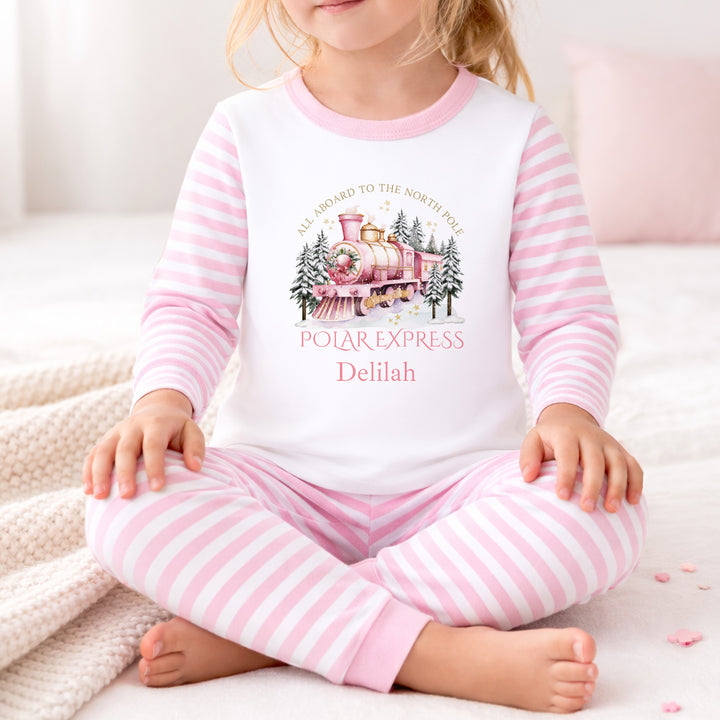 Personalised Pink Festive Train Christmas Pyjamas