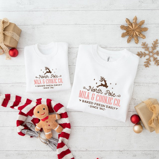 North Pole Milk & Cookies Co Christmas Sweatshirt/Babygrow