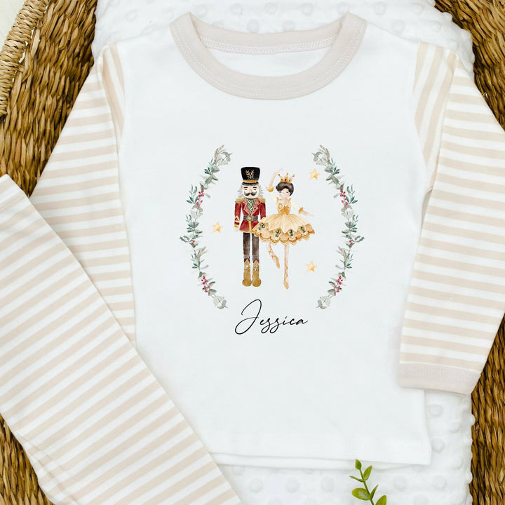 Personalised Nutcracker Beige Stripe Pyjamas