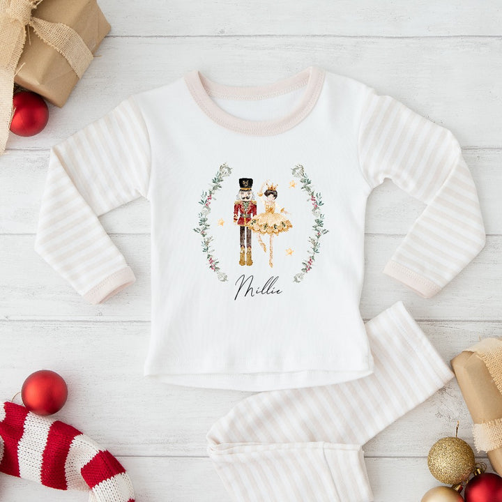 Personalised Nutcracker Beige Stripe Pyjamas