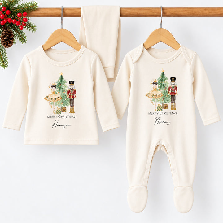 Personalised Nutcracker Tree Sibling Matching Pyjamas or Baby Grow