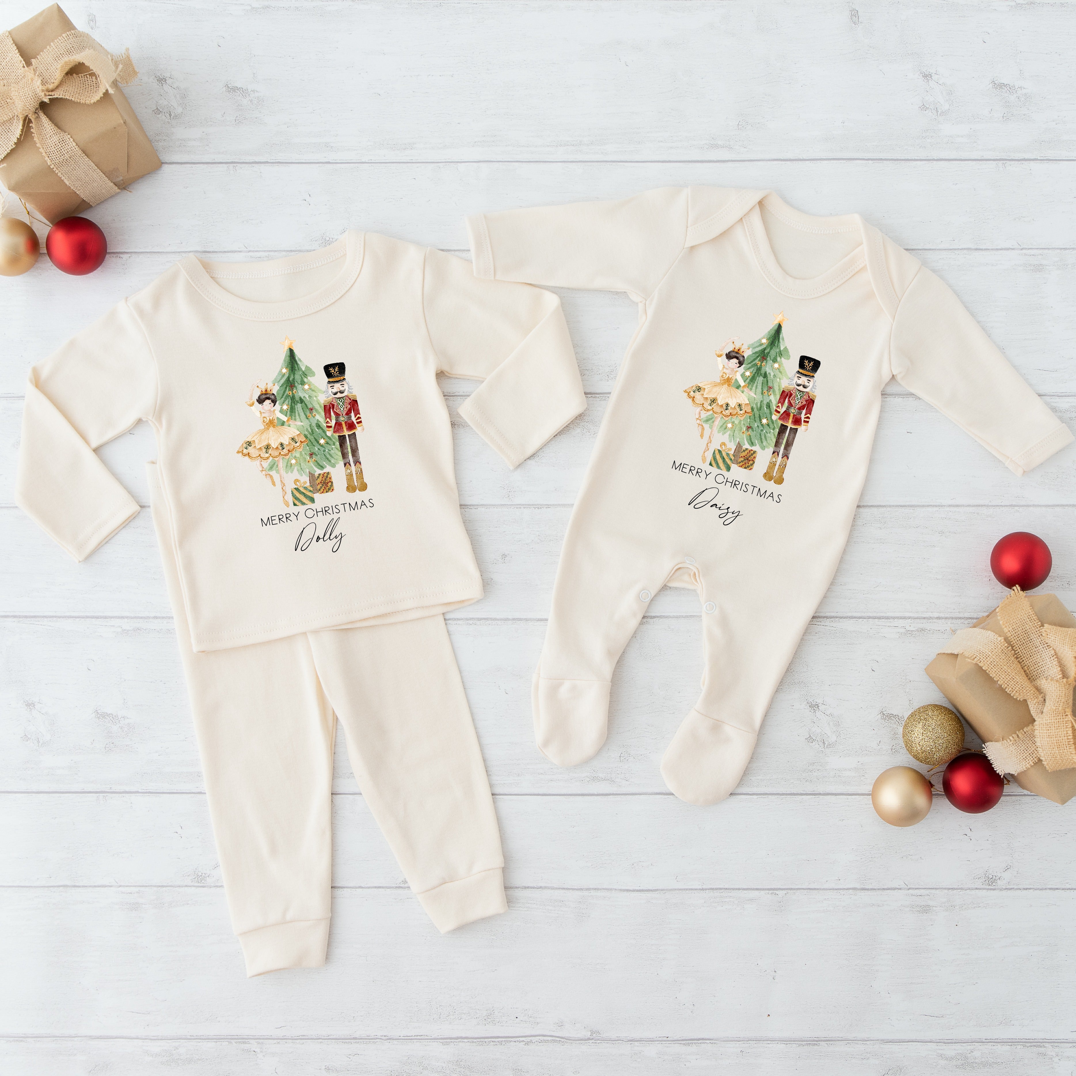 Personalised Nutcracker Tree Sibling Matching Pyjamas Babygrow