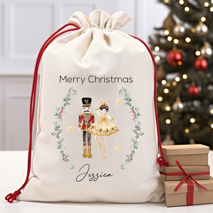 Personalised Nutcracker Wreath Santa Sack or Stocking