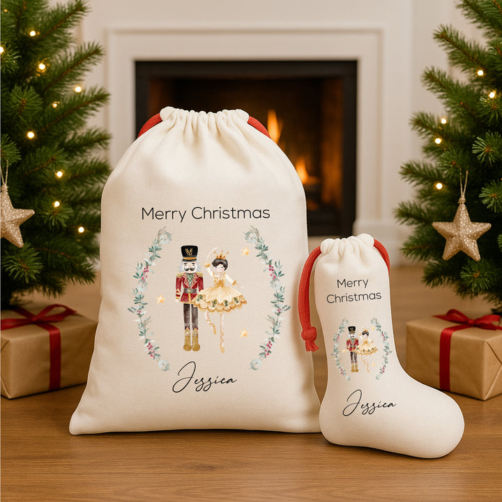 Personalised Nutcracker Wreath Santa Sack or Stocking