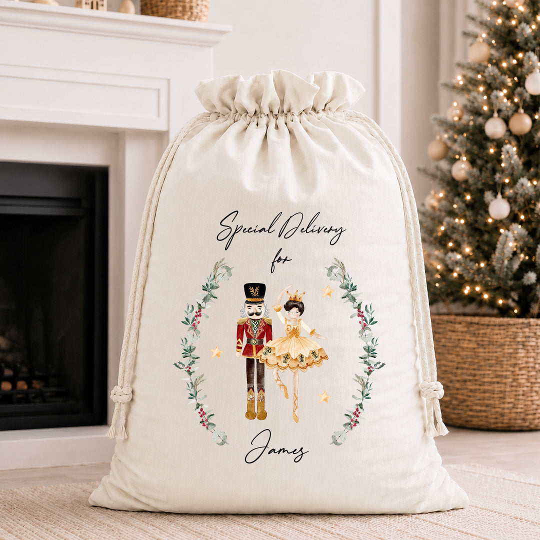 Personalised Nutcracker Wreath Christmas Stocking or Santa Sack