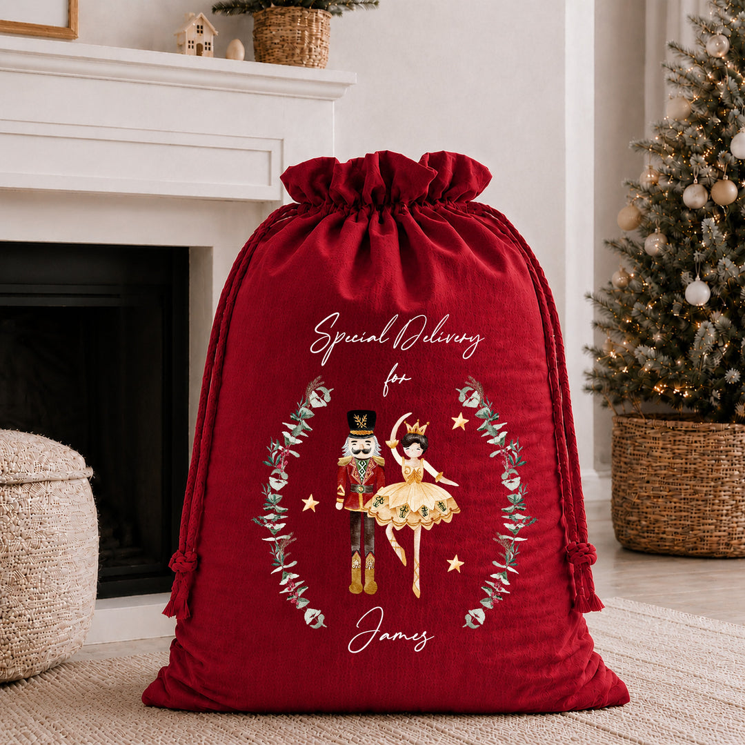 Personalised Nutcracker Wreath Christmas Stocking or Santa Sack