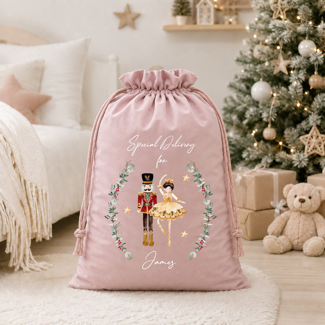 Personalised Nutcracker Wreath Christmas Stocking or Santa Sack