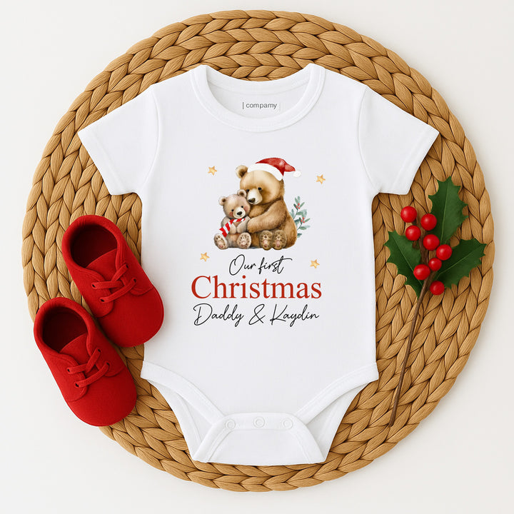 Personalised Bears First Christmas As A Parent Baby Grow/Vest/Bib