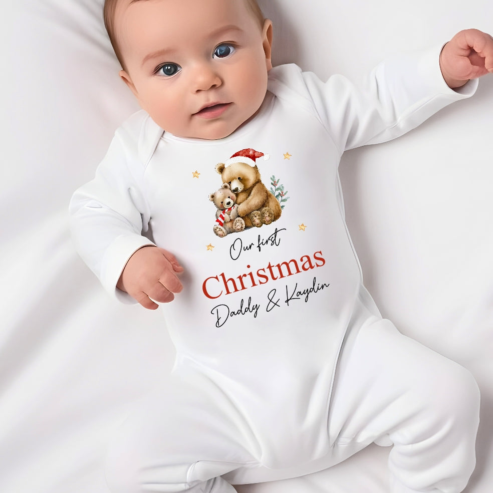 Personalised Bears First Christmas As A Parent Babygrow/Vest/Bib