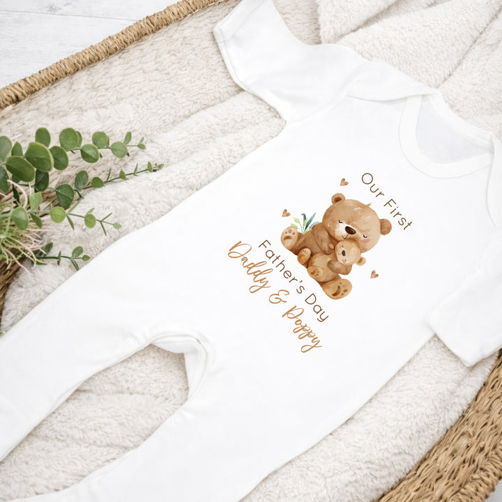 Personalised Brown Bears Our First Father's Day Baby Grow Or Vest