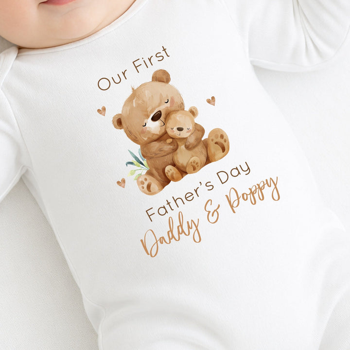 Personalised Brown Bears Our First Father's Day Baby Grow Or Vest