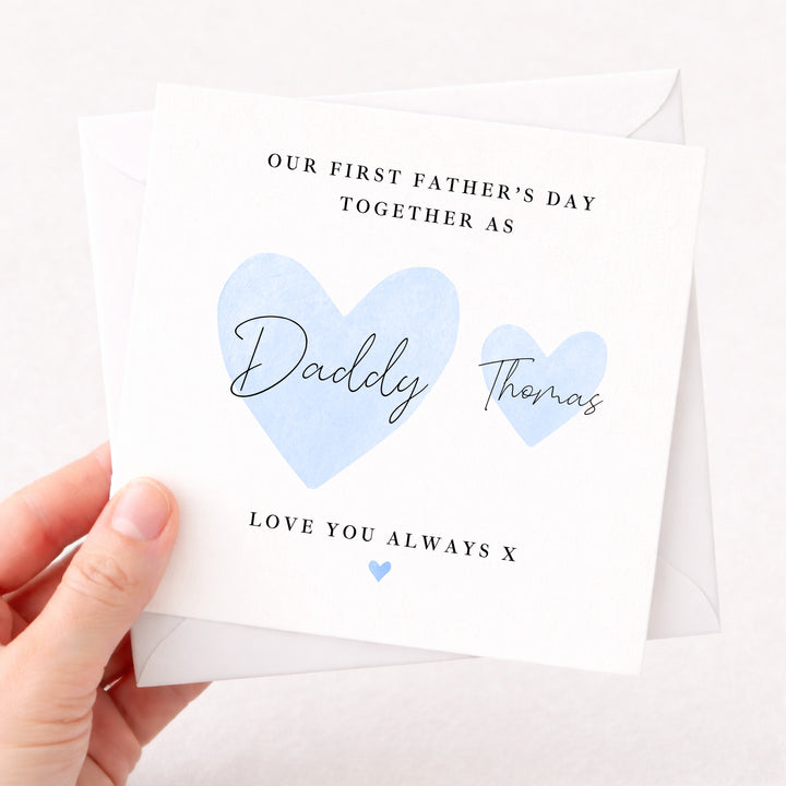 Personalised Blue Hearts Our First Father's Day Card