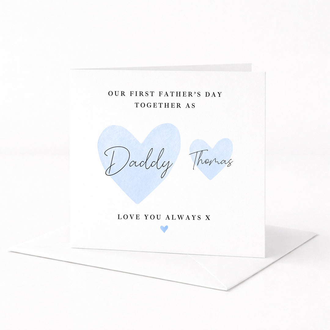 Personalised Blue Hearts Our First Father's Day Card