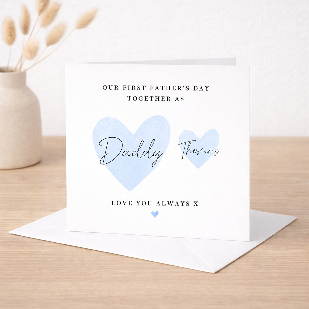 Personalised Blue Hearts Our First Father's Day Card