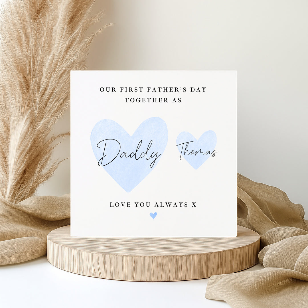 Personalised Blue Hearts Our First Father's Day Card