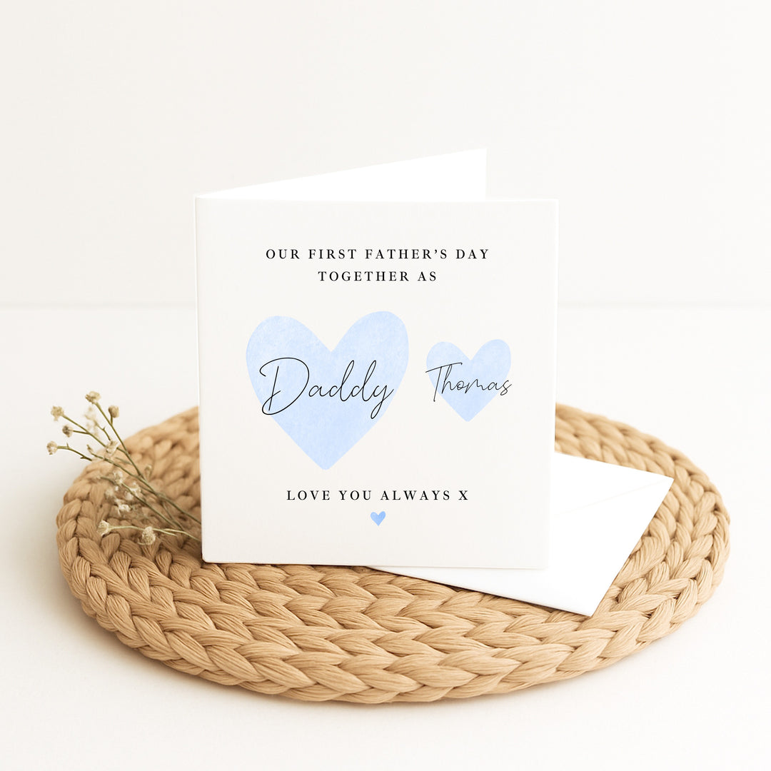 Personalised Blue Hearts Our First Father's Day Card