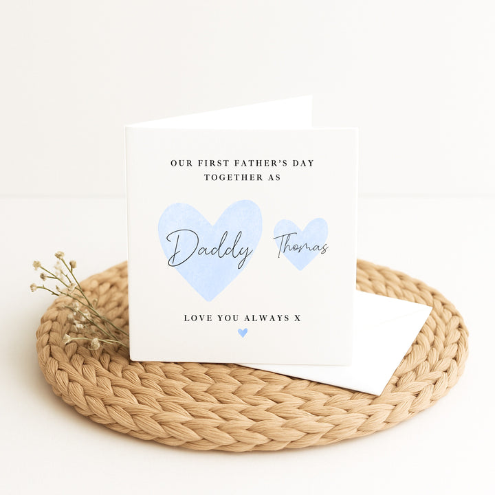 Personalised Blue Hearts Our First Father's Day Card