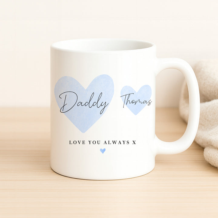 Personalised Blue Hearts Love You Always Daddy Mug