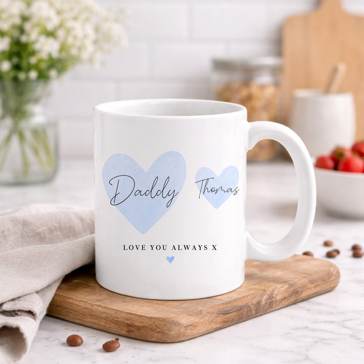 Personalised Blue Hearts Love You Always Daddy Mug