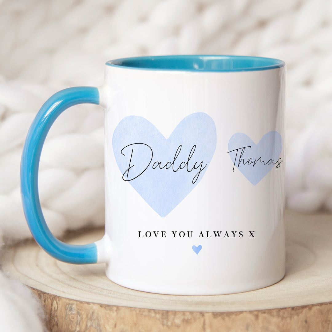 Personalised Blue Hearts Love You Always Daddy Mug