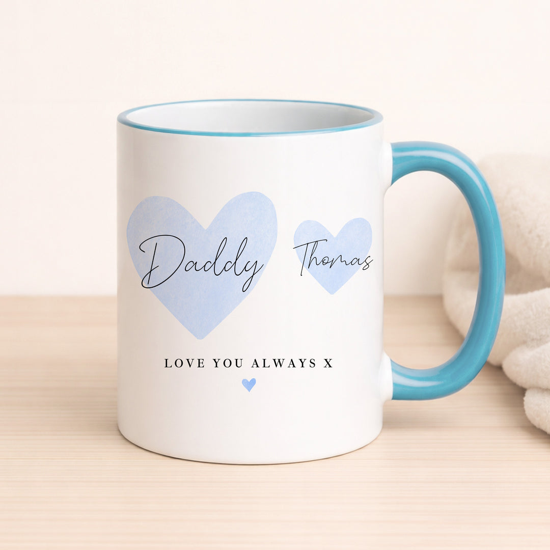 Personalised Blue Hearts Love You Always Daddy Mug