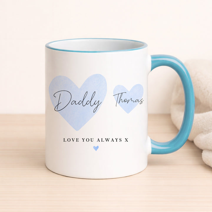 Personalised Blue Hearts Love You Always Daddy Mug
